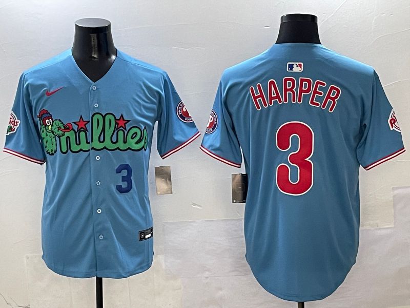 Men Philadelphia Phillies #3 Harper Light Blue three generations Joint Name 2025 Nike MLB Jersey style 2